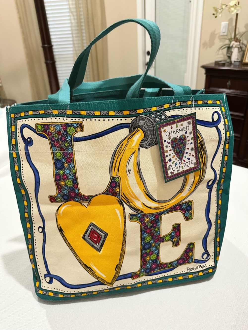 Brighton Teal and Yellow LOVE Tote(NWT)